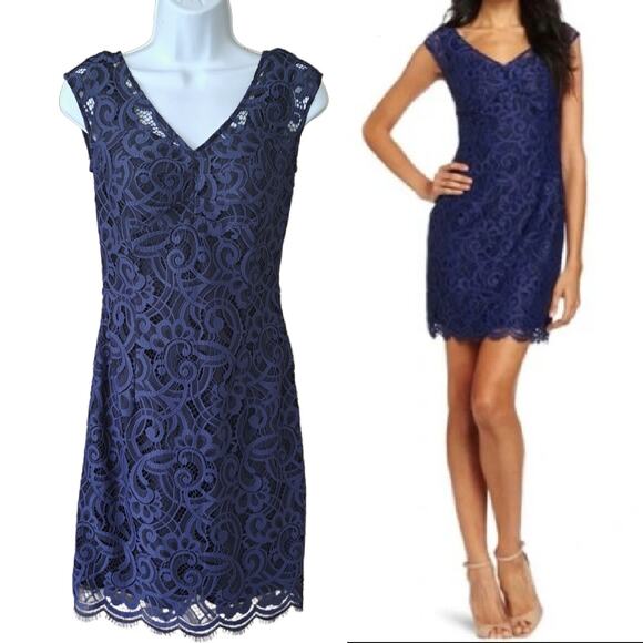 Lilly Pulitzer Rosaline Dress in Bright Navy About Face Lace Size 0 - Picture 1 of 9